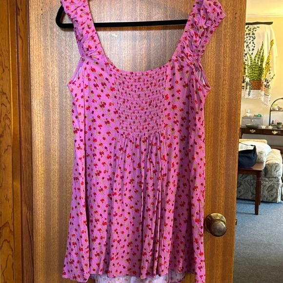 Floral Rose Pink Mini Dress Bow Detail Strawberry Shortcake Summer - Picture 6 of 7